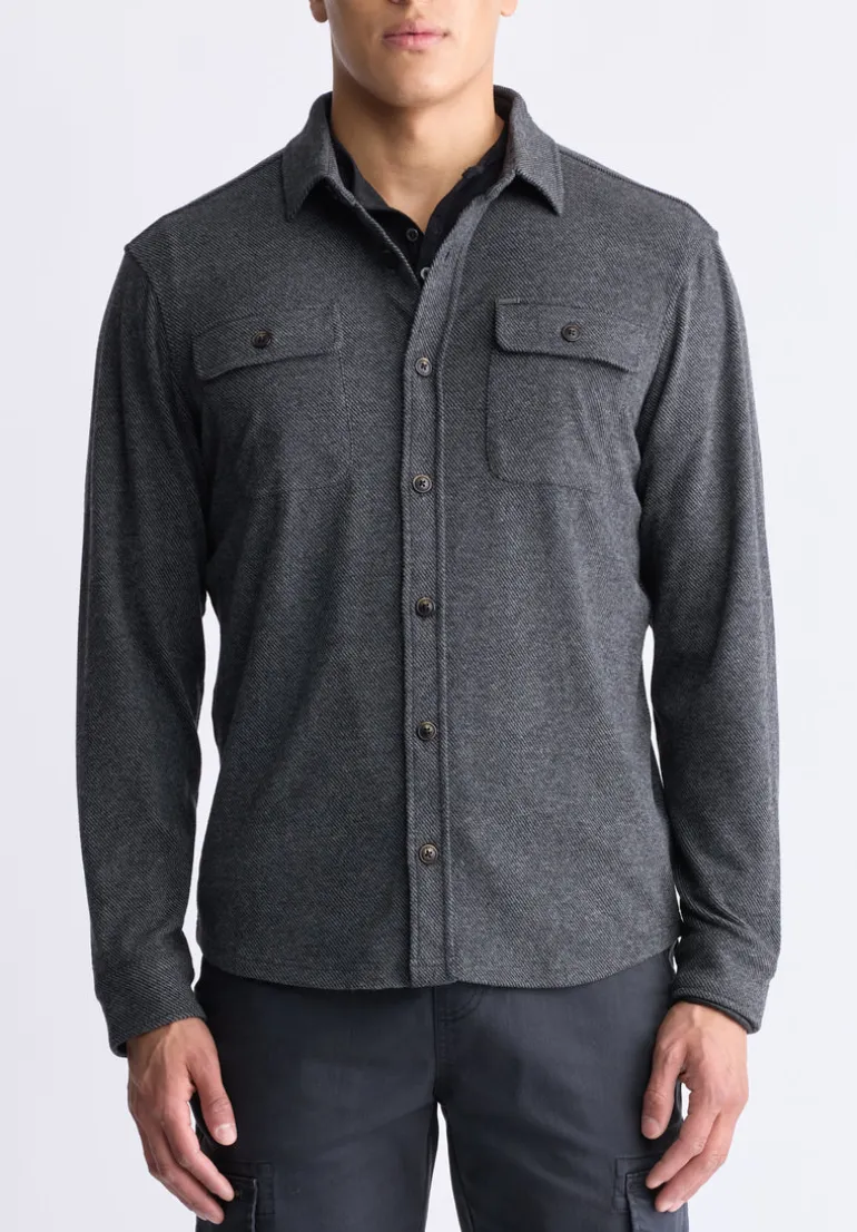 Sigge Men's Long-Sleeve Blanket Shirt with Chest Pockets, Charcoal - BM24460