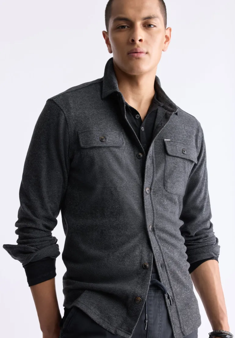Sigge Men's Long-Sleeve Blanket Shirt with Chest Pockets, Charcoal - BM24460