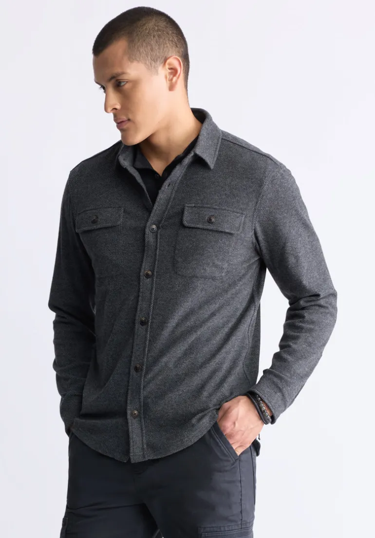 Sigge Men's Long-Sleeve Blanket Shirt with Chest Pockets, Charcoal - BM24460