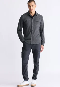 Sigge Men's Long-Sleeve Blanket Shirt with Chest Pockets, Charcoal - BM24460