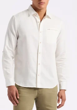Simbio Men's Long-Sleeve Linen Blend Fitted Shirt, Milk - BM24561