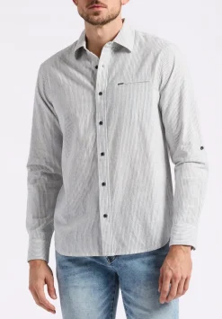 Simbio Men's Long-Sleeve Linen Blend Striped Fitted Shirt, Moonlight Blue - BM24561