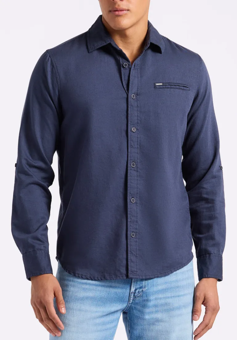 Simbio Men's Long-Sleeve Linen Blend Fitted Shirt, Whale - BM24561