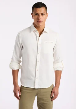 Simbio Men's Long-Sleeve Linen Blend Fitted Shirt, Milk - BM24561