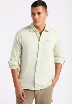 Simbio Men's Long-Sleeve Linen Blend Fitted Shirt, Dusty Aqua - BM24561