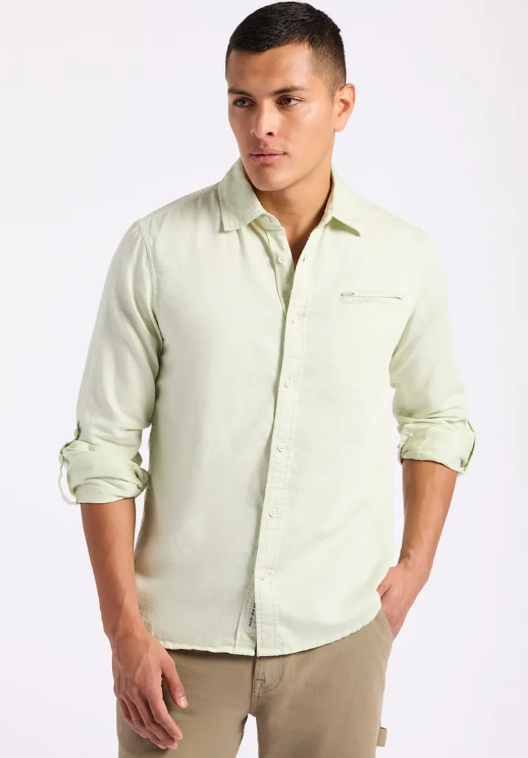 Simbio Men's Long-Sleeve Linen Blend Fitted Shirt, Dusty Aqua - BM24561