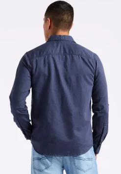 Simbio Men's Long-Sleeve Linen Blend Fitted Shirt, Whale - BM24561