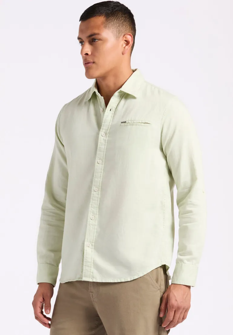 Simbio Men's Long-Sleeve Linen Blend Fitted Shirt, Dusty Aqua - BM24561