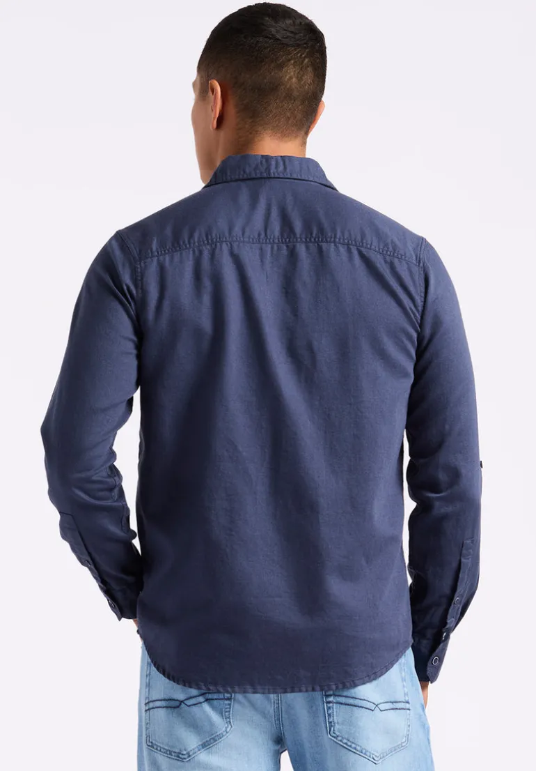 Simbio Men's Long-Sleeve Linen Blend Fitted Shirt, Whale - BM24561