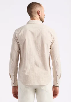 Simbio Men's Long-Sleeve Linen Blend Striped Fitted Shirt, Woodsmoke Beige - BM24561