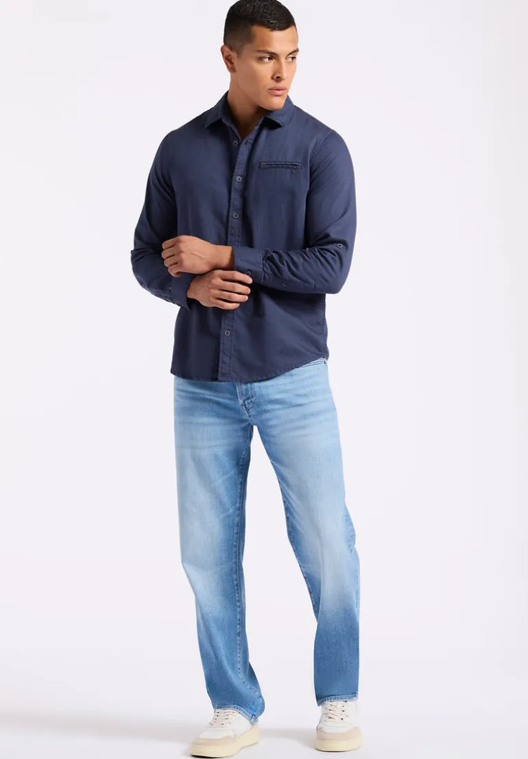 Simbio Men's Long-Sleeve Linen Blend Fitted Shirt, Whale - BM24561