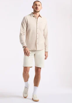 Simbio Men's Long-Sleeve Linen Blend Striped Fitted Shirt, Woodsmoke Beige - BM24561