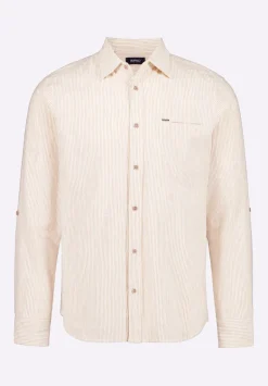 Simbio Men's Long-Sleeve Linen Blend Striped Fitted Shirt, Woodsmoke Beige - BM24561