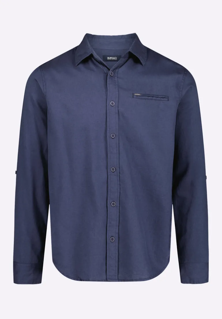 Simbio Men's Long-Sleeve Linen Blend Fitted Shirt, Whale - BM24561