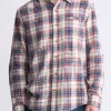 Simbio Men's Long-Sleeve Plaid Fitted Shirt, Beige, Blue & Red - BM24429