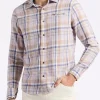 Simbio Men's Long-Sleeve Plaid Fitted Shirt, Beige & Blue - BM24596