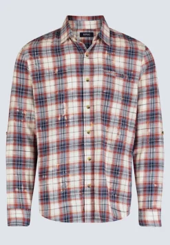 Simbio Men's Long-Sleeve Plaid Fitted Shirt, Beige, Blue & Red - BM24429