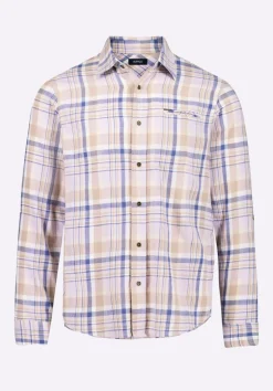 Simbio Men's Long-Sleeve Plaid Fitted Shirt, Beige & Blue - BM24596