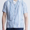 Sinap Men's Short Sleeve Striped Shirt, Blue and White - BM24367