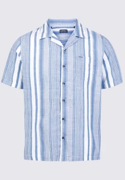 Sinap Men's Short Sleeve Striped Shirt, Blue and White - BM24367