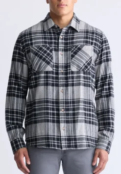 Sinato Men's Classic Plaid Shirt, Grey - BM24449
