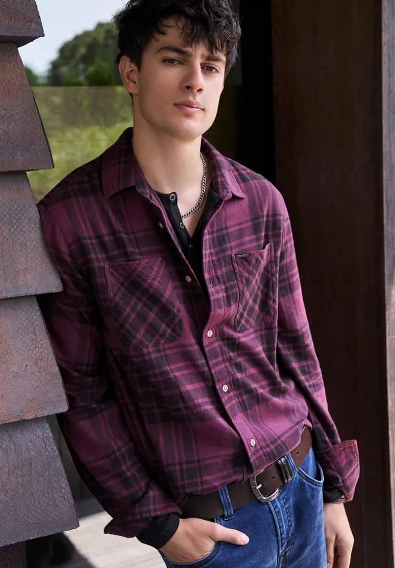 Sinato Men's Classic Plaid Shirt, Fico Red - BM24449