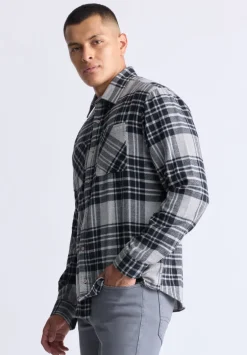 Sinato Men's Classic Plaid Shirt, Grey - BM24449