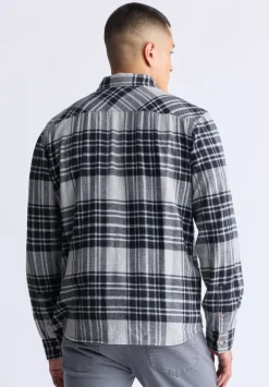 Sinato Men's Classic Plaid Shirt, Grey - BM24449