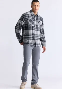 Sinato Men's Classic Plaid Shirt, Grey - BM24449