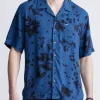 Sinzo Men's Short Sleeve Shirt, Blue with Black Print - BM24402