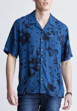 Sinzo Men's Short Sleeve Shirt, Blue with Black Print - BM24402