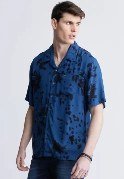 Sinzo Men's Short Sleeve Shirt, Blue with Black Print - BM24402