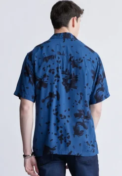 Sinzo Men's Short Sleeve Shirt, Blue with Black Print - BM24402