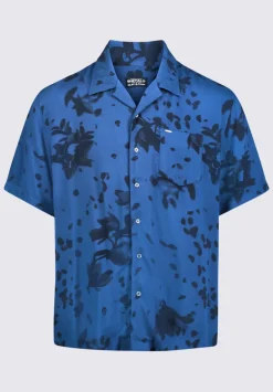 Sinzo Men's Short Sleeve Shirt, Blue with Black Print - BM24402