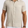 Sirilo Men's Short Sleeve Fitted Shirt with Geometric Print, Milk - BM24652