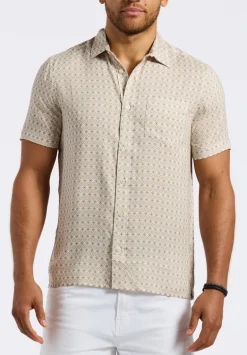 Sirilo Men's Short Sleeve Fitted Shirt with Geometric Print, Milk - BM24652