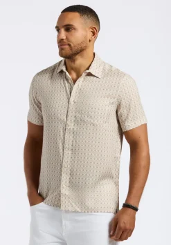 Sirilo Men's Short Sleeve Fitted Shirt with Geometric Print, Milk - BM24652