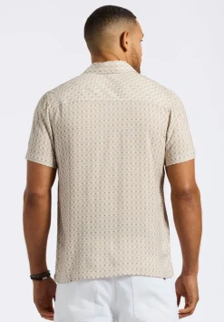 Sirilo Men's Short Sleeve Fitted Shirt with Geometric Print, Milk - BM24652