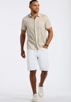 Sirilo Men's Short Sleeve Fitted Shirt with Geometric Print, Milk - BM24652