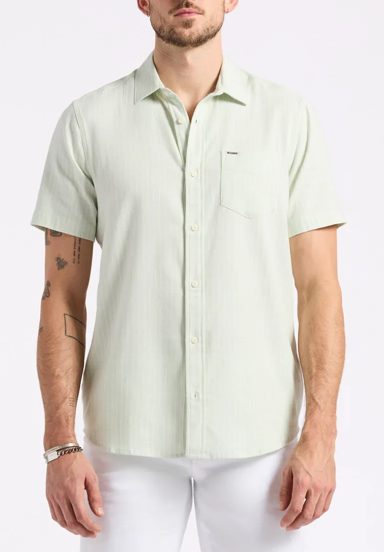 Sirilo Men's Short-Sleeve Striped Fitted Shirt, Dusty Aqua - BM24562