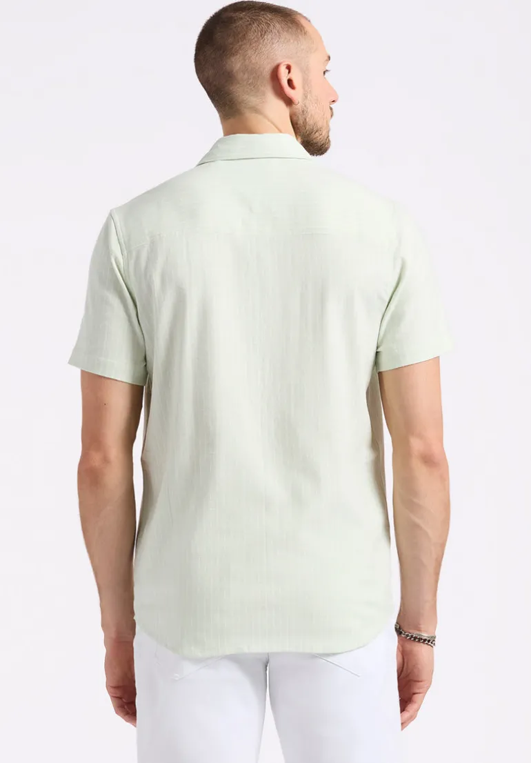 Sirilo Men's Short-Sleeve Striped Fitted Shirt, Dusty Aqua - BM24562