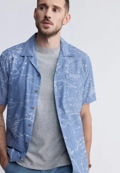 Sirvan Men's Short-Sleeve Printed Cuban Shirt in Indigo Blue - BM24302