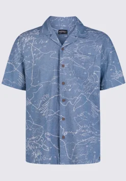 Sirvan Men's Short-Sleeve Printed Cuban Shirt in Indigo Blue - BM24302