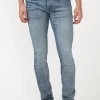 Skinny Max Men's Jeans in Whiskered and Contrasted Light Blue - BM22590