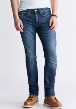Slim Ash Men's Jeans, Contrast Whiskered Indigo - BM26024