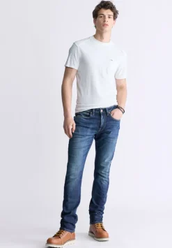Slim Ash Men's Jeans, Contrast Whiskered Indigo - BM26024