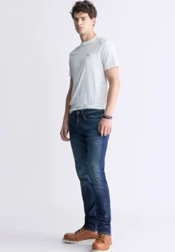 Slim Ash Men's Jeans, Contrast Whiskered Indigo - BM26024