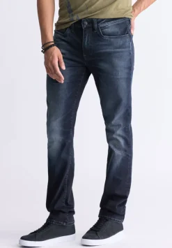 Slim Ash Men's Jeans, Crinkled and Sanded Dark Indigo - BM26012