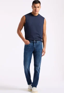 Slim Ash Men's Jeans, Whiskered and Contrasted Indigo - BM26073