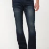 Slim Boot King Men's Jeans in Whiskered and Sanded Dark Blue - BM22675